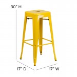 Commercial Grade 30" High Backless Yellow Metal Indoor-Outdoor Barstool with Square Seat