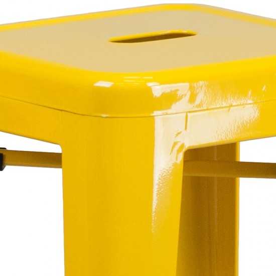 Commercial Grade 30" High Backless Yellow Metal Indoor-Outdoor Barstool with Square Seat