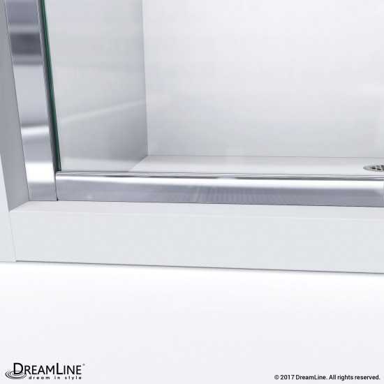 Infinity-Z 32 in. D x 60 in. W x 74 3/4 in. H Clear Sliding Shower Door in Chrome and Left Drain Biscuit Base