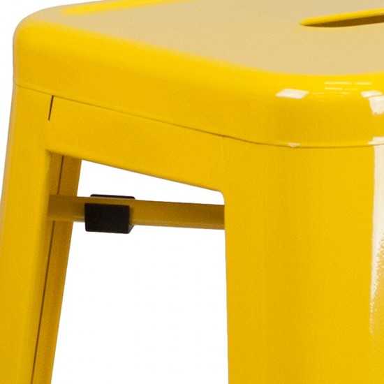 Commercial Grade 30" High Backless Yellow Metal Indoor-Outdoor Barstool with Square Seat