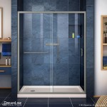 Infinity-Z 32 in. D x 60 in. W x 74 3/4 in. H Clear Sliding Shower Door in Brushed Nickel and Left Drain Biscuit Base