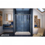 Infinity-Z 32 in. D x 60 in. W x 74 3/4 in. H Clear Sliding Shower Door in Brushed Nickel and Left Drain Biscuit Base