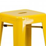 Commercial Grade 30" High Backless Yellow Metal Indoor-Outdoor Barstool with Square Seat