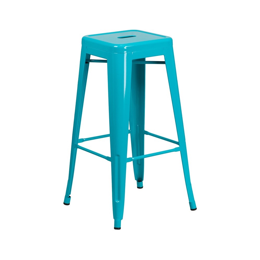 Commercial Grade 30" High Backless Crystal Teal-Blue Indoor-Outdoor Barstool