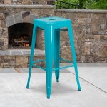 Commercial Grade 30" High Backless Crystal Teal-Blue Indoor-Outdoor Barstool