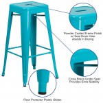 Commercial Grade 30" High Backless Crystal Teal-Blue Indoor-Outdoor Barstool