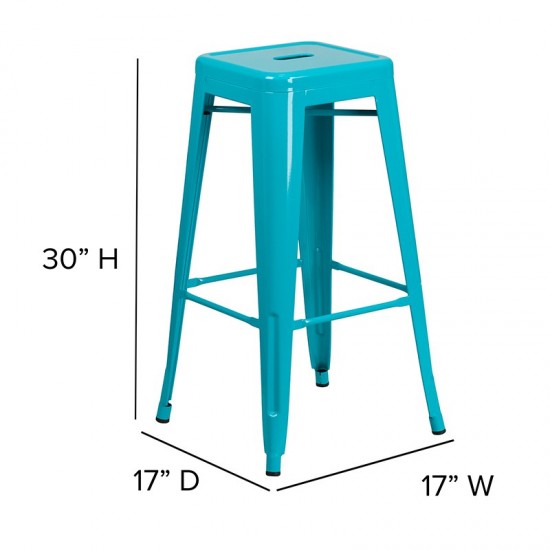 Commercial Grade 30" High Backless Crystal Teal-Blue Indoor-Outdoor Barstool