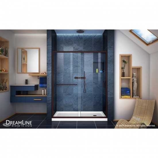 Infinity-Z 32 in. D x 60 in. W x 74 3/4 in. H Clear Sliding Shower Door in Oil Rubbed Bronze and Right Drain White Base