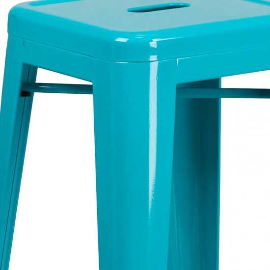 Commercial Grade 30" High Backless Crystal Teal-Blue Indoor-Outdoor Barstool