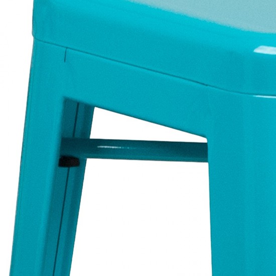 Commercial Grade 30" High Backless Crystal Teal-Blue Indoor-Outdoor Barstool