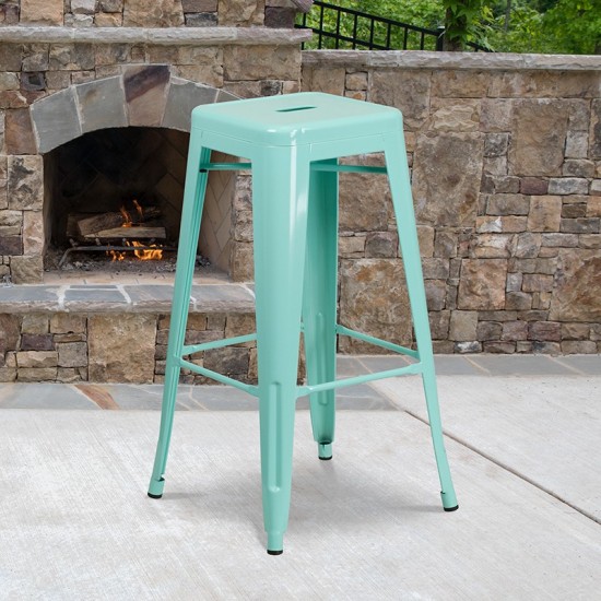Commercial Grade 30" High Backless Mint Green Indoor-Outdoor Barstool