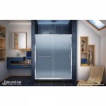 Infinity-Z 34 in. D x 60 in. W x 74 3/4 in. H Frosted Sliding Shower Door in Chrome and Center Drain Black Base