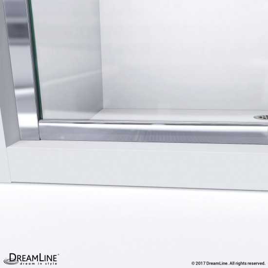 Infinity-Z 34 in. D x 60 in. W x 74 3/4 in. H Frosted Sliding Shower Door in Chrome and Center Drain Black Base
