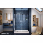 Infinity-Z 34 in. D x 60 in. W x 74 3/4 in. H Clear Sliding Shower Door in Chrome and Left Drain Biscuit Base