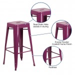 Commercial Grade 30" High Backless Purple Indoor-Outdoor Barstool