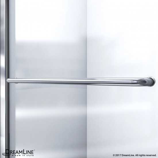 Infinity-Z 34 in. D x 60 in. W x 74 3/4 in. H Frosted Sliding Shower Door in Chrome and Right Drain Biscuit Base