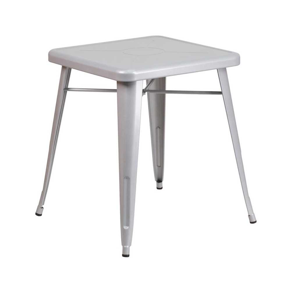 Commercial Grade 23.75" Square Silver Metal Indoor-Outdoor Table