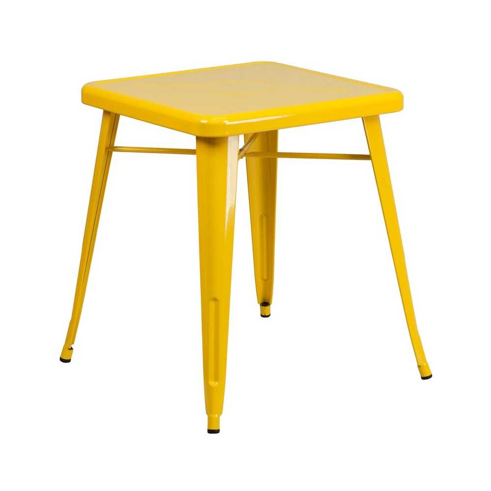 Commercial Grade 23.75" Square Yellow Metal Indoor-Outdoor Table