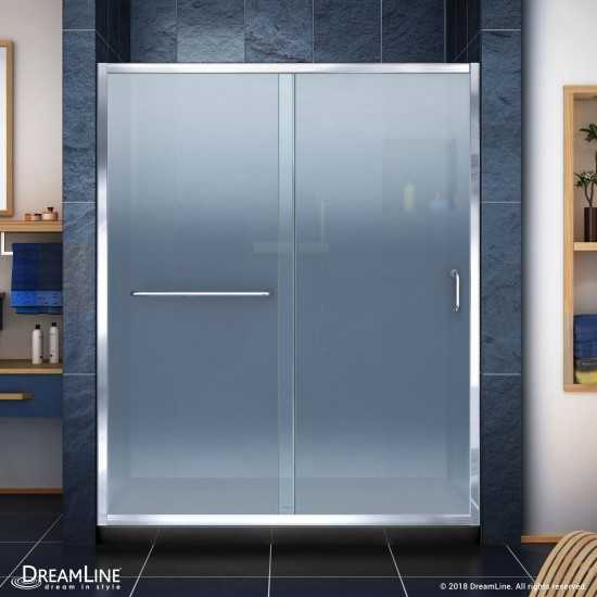 Infinity-Z 36 in. D x 60 in. W x 74 3/4 in. H Frosted Sliding Shower Door in Chrome and Center Drain Black Base