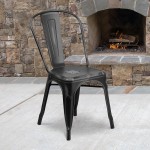 Commercial Grade Distressed Black Metal Indoor-Outdoor Stackable Chair