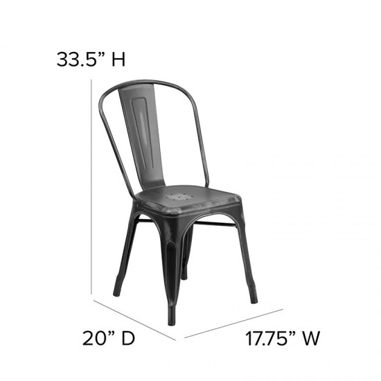 Commercial Grade Distressed Black Metal Indoor-Outdoor Stackable Chair