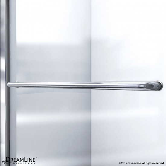 Infinity-Z 36 in. D x 60 in. W x 74 3/4 in. H Frosted Sliding Shower Door in Brushed Nickel and Left Drain Biscuit Base