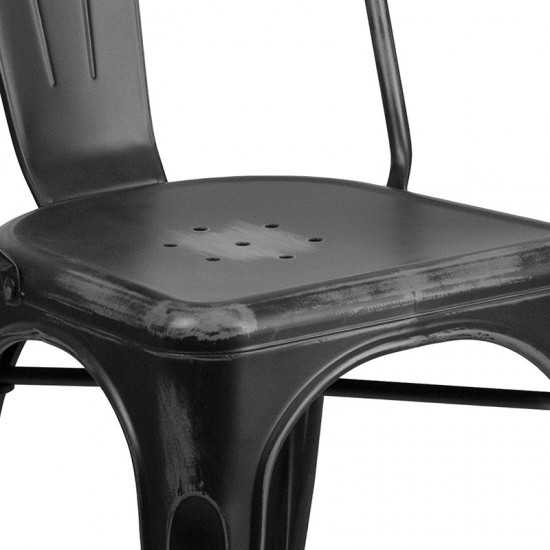 Commercial Grade Distressed Black Metal Indoor-Outdoor Stackable Chair