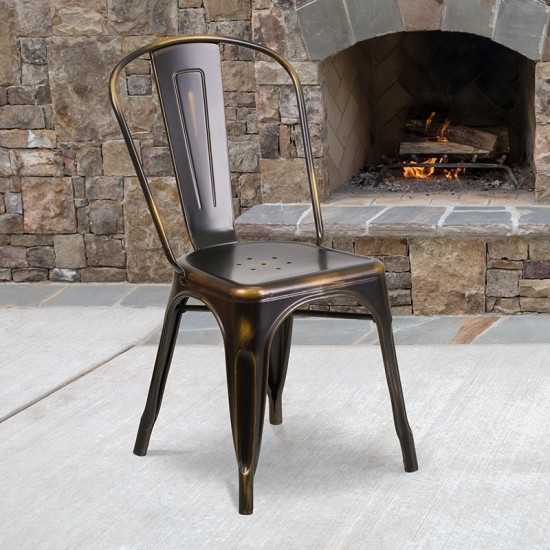 Commercial Grade Distressed Copper Metal Indoor-Outdoor Stackable Chair