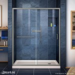 Infinity-Z 32 in. D x 54 in. W x 74 3/4 in. H Clear Sliding Shower Door in Brushed Nickel and Center Drain Biscuit Base