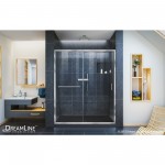 Infinity-Z 32 in. D x 54 in. W x 74 3/4 in. H Clear Sliding Shower Door in Chrome and Center Drain Black Base