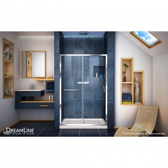 Infinity-Z 36 in. D x 48 in. W x 74 3/4 in. H Clear Sliding Shower Door in Chrome and Center Drain Biscuit Base