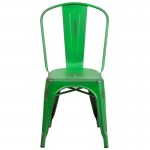 Commercial Grade Distressed Green Metal Indoor-Outdoor Stackable Chair