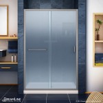 Infinity-Z 36 in. D x 48 in. W x 74 3/4 in. H Frosted Sliding Shower Door in Brushed Nickel, Center Drain Biscuit Base