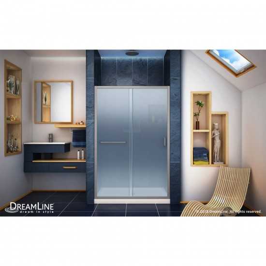 Infinity-Z 36 in. D x 48 in. W x 74 3/4 in. H Frosted Sliding Shower Door in Brushed Nickel, Center Drain Biscuit Base