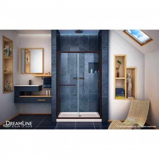 Infinity-Z 36 in. D x 48 in. W x 74 3/4 in. H Clear Sliding Shower Door in Oil Rubbed Bronze, Center Drain Biscuit Base