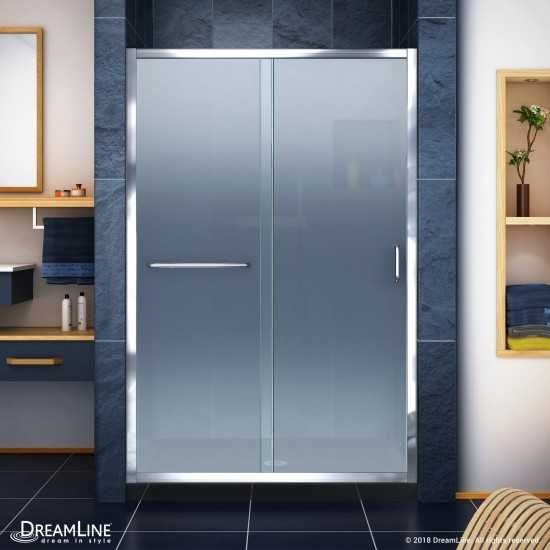 Infinity-Z 36 in. D x 48 in. W x 74 3/4 in. H Frosted Sliding Shower Door in Chrome and Center Drain Black Base