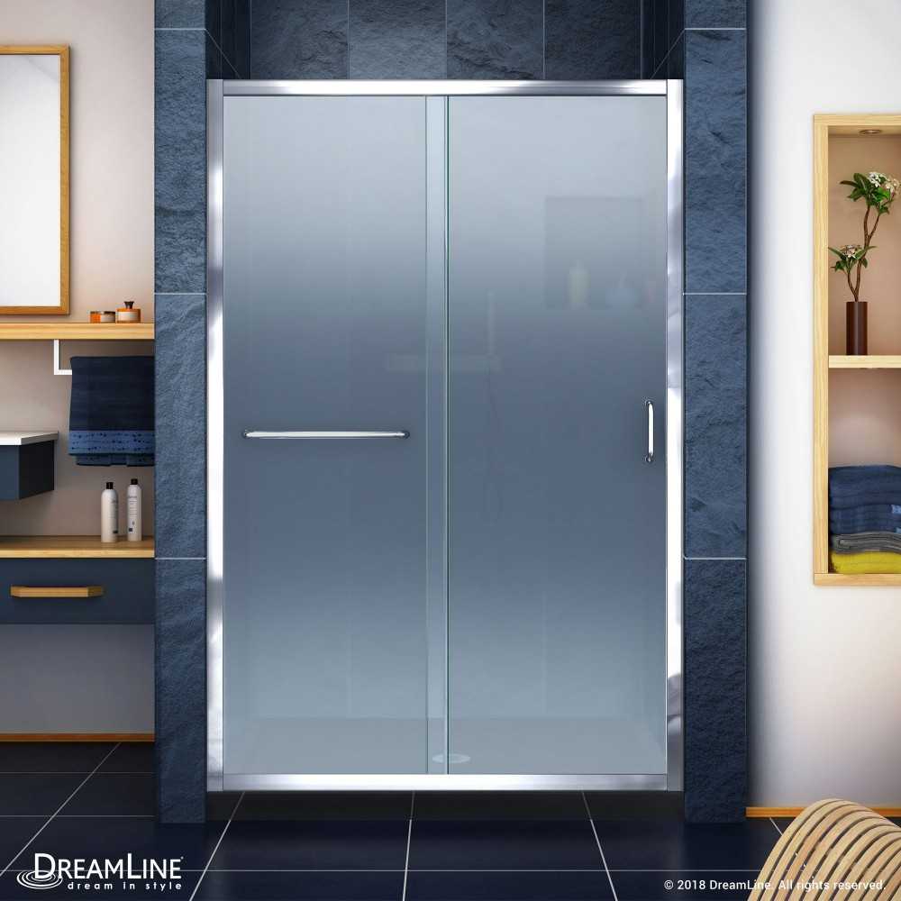 Infinity-Z 36 in. D x 48 in. W x 74 3/4 in. H Frosted Sliding Shower Door in Chrome and Center Drain Black Base