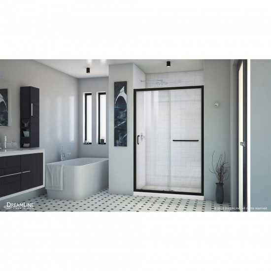 Infinity-Z 36 in. D x 48 in. W x 74 3/4 in. H Clear Sliding Shower Door in Satin Black and Center Drain White Base