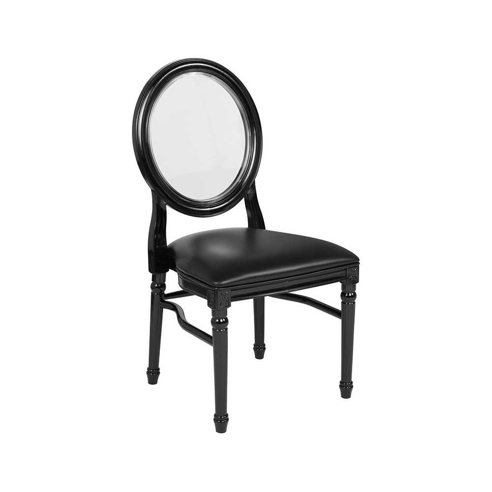 900 lb. Capacity King Louis Chair with Transparent Back, Black Vinyl Seat and Black Frame