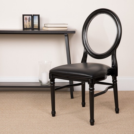 900 lb. Capacity King Louis Chair with Transparent Back, Black Vinyl Seat and Black Frame