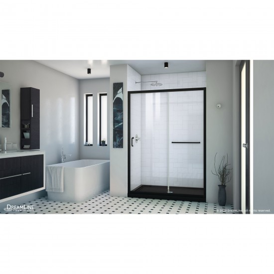 Infinity-Z 32 in. D x 54 in. W x 74 3/4 in. H Clear Sliding Shower Door in Satin Black and Center Drain Black Base