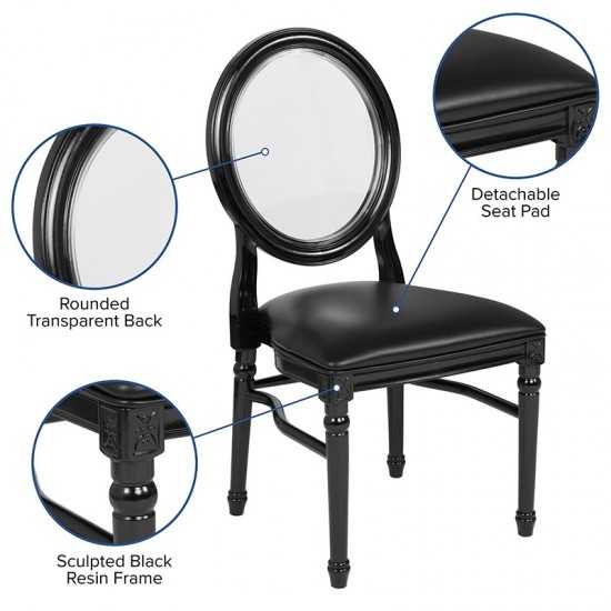 900 lb. Capacity King Louis Chair with Transparent Back, Black Vinyl Seat and Black Frame