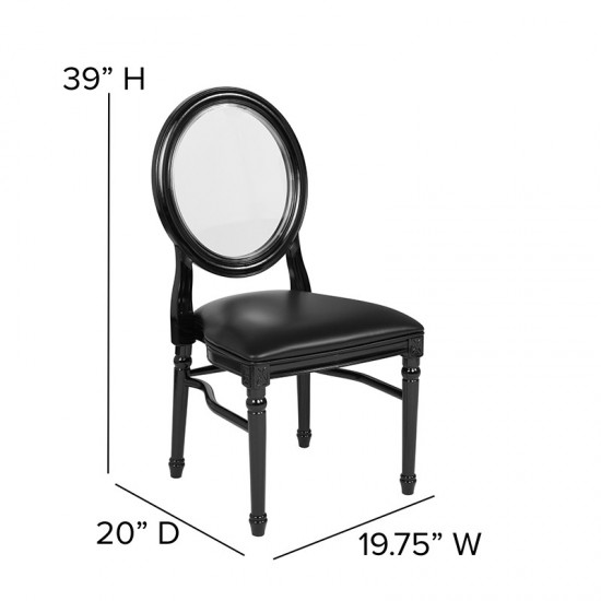 900 lb. Capacity King Louis Chair with Transparent Back, Black Vinyl Seat and Black Frame