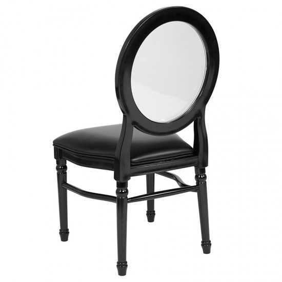 900 lb. Capacity King Louis Chair with Transparent Back, Black Vinyl Seat and Black Frame