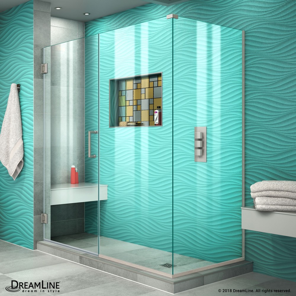 Unidoor Plus 53 in. W x 30 3/8 in. D x 72 in. H Frameless Hinged Shower Enclosure in Brushed Nickel