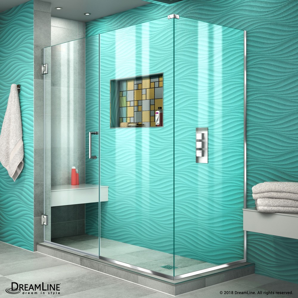 Unidoor Plus 53 in. W x 34 3/8 in. D x 72 in. H Frameless Hinged Shower Enclosure in Chrome