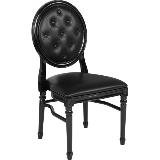 900 lb. Capacity King Louis Chair with Tufted Back, Black Vinyl Seat and Black Frame