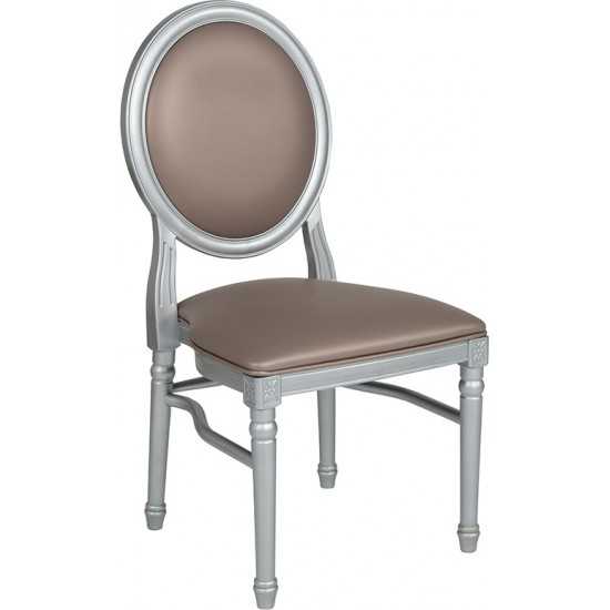 900 lb. Capacity King Louis Chair with Taupe Vinyl Back and Seat and Silver Frame