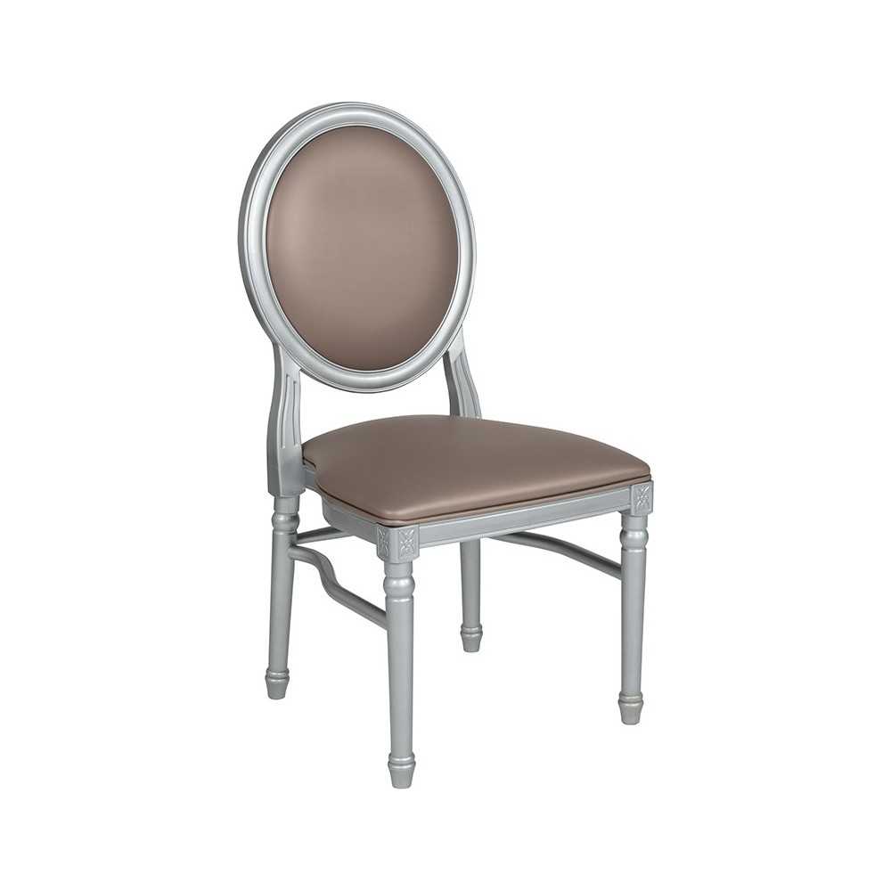 900 lb. Capacity King Louis Chair with Taupe Vinyl Back and Seat and Silver Frame