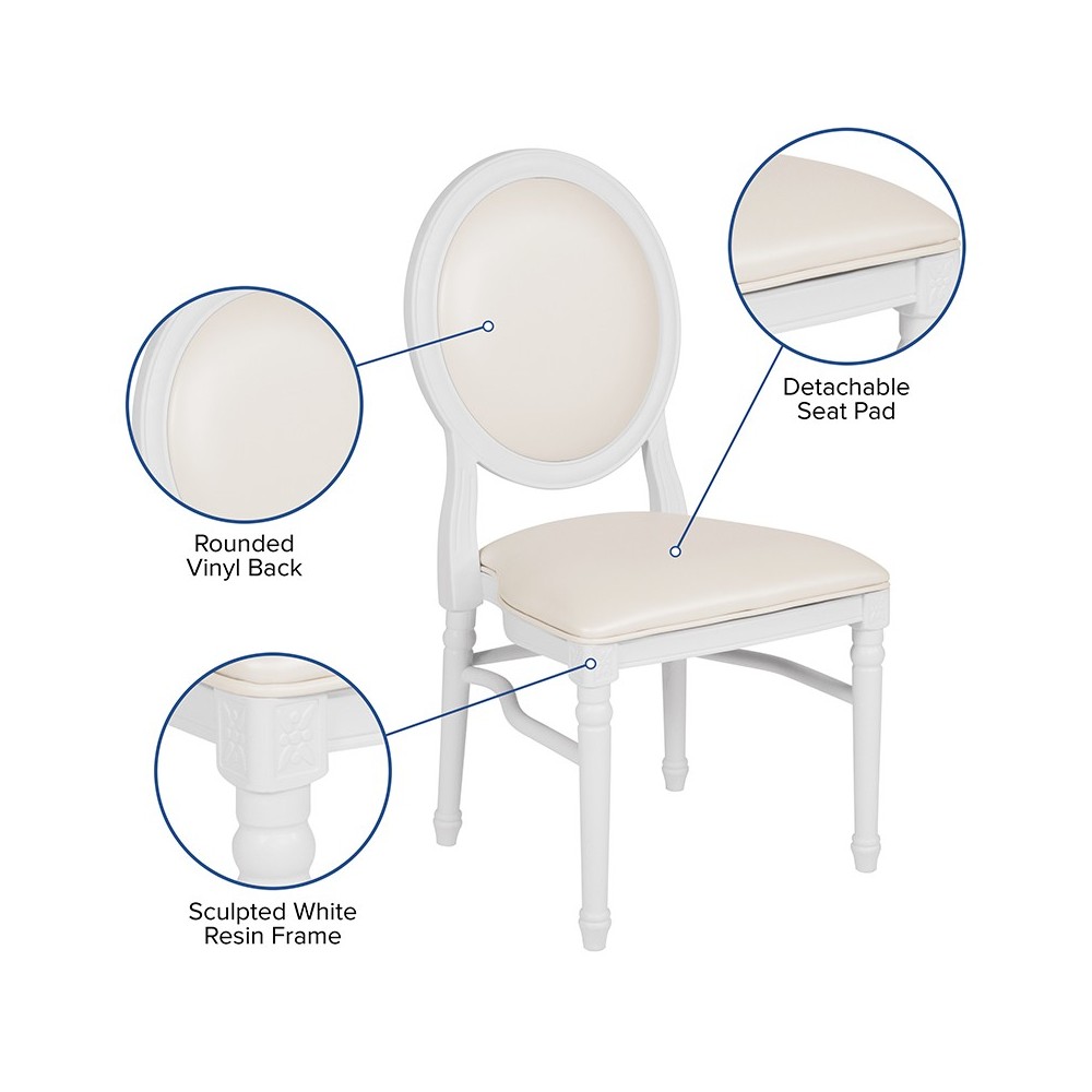 HERCULES Series 900 lb. Capacity King Louis Chair with White Vinyl Back